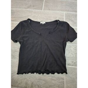 Women's‎ Heart & Hips Split Neck Thermal Tee Black Size Medium